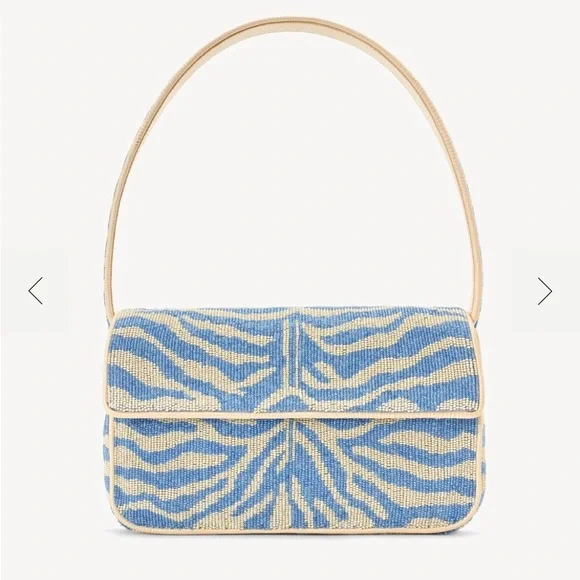 NWT STAUD Tommy Beaded Bag, Light Blue/Cream Zebra - Picture 1 of 4
